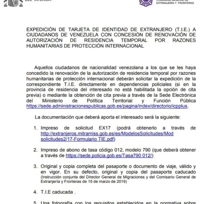 Renovación de Residencia por Razones Humanitarias para