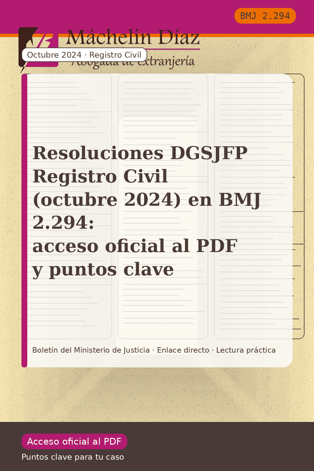 Resolvión DGJFP Registro Civil octubre 2024 en BMI, abogada de extranjería, acceso PDF.