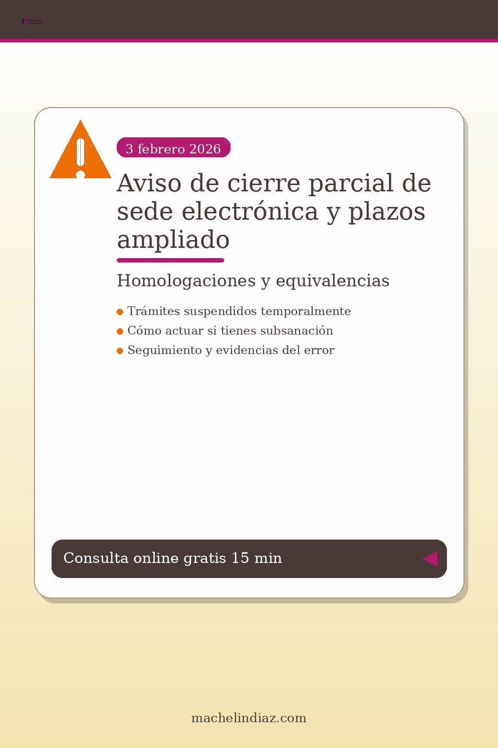 Aviso de cierre parcial de sede electrónica y plazos ampliados, con información sobre trámites suspe.