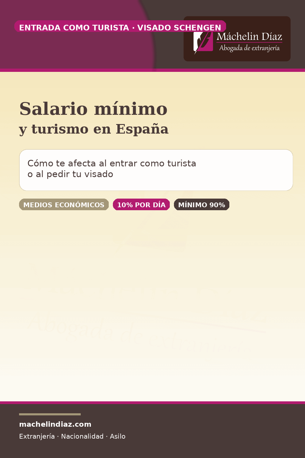Salario mínimo y turismo en España, con abogada de extranjería y visa Schengen.