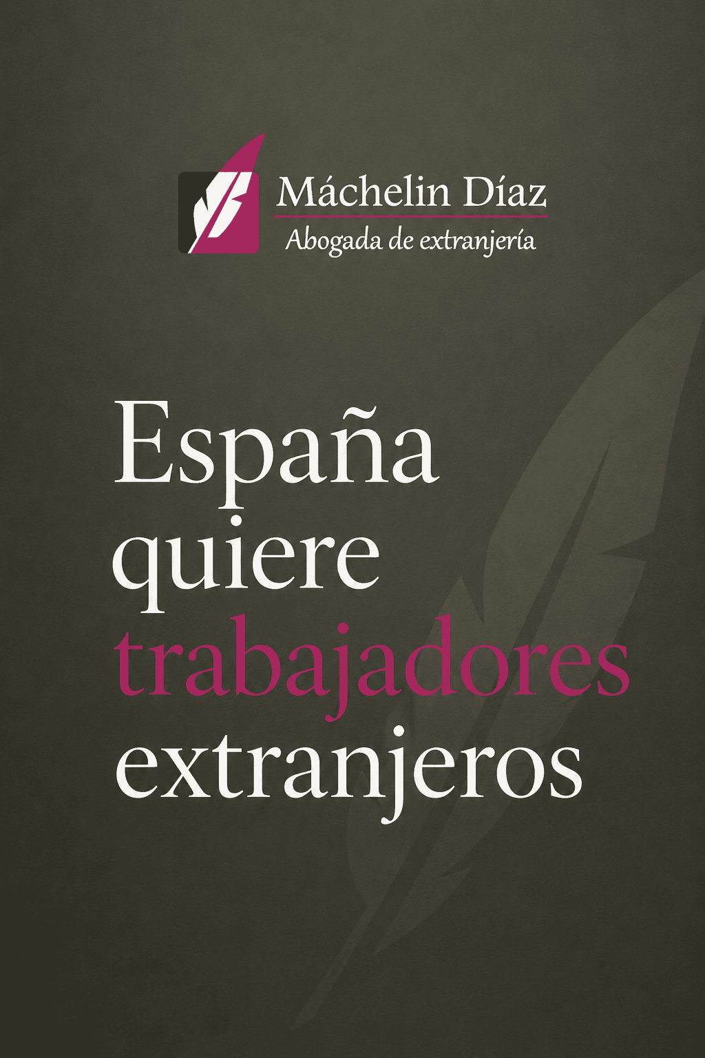 Árbol de texto en fondo oscuro con logotipo y mensaje sobre trabajadores extranjeros en España.