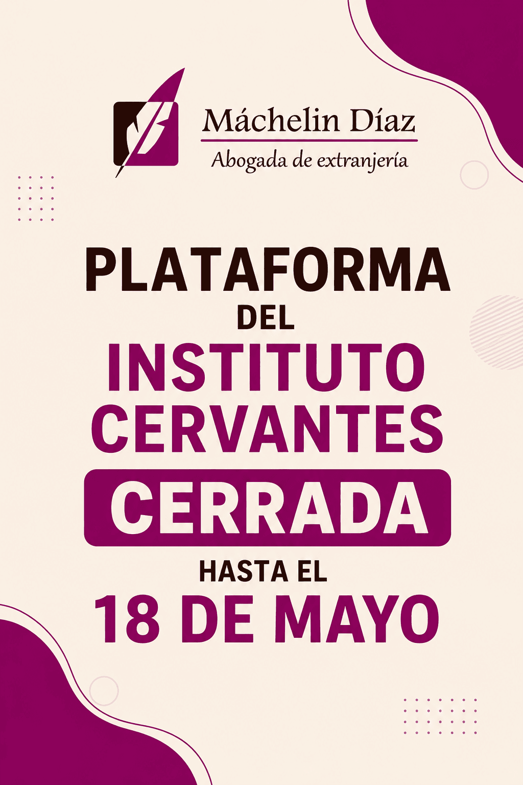 Tarjeta informativa de la plataforma del Instituto Cervantes cerrada hasta el 18 de mayo.