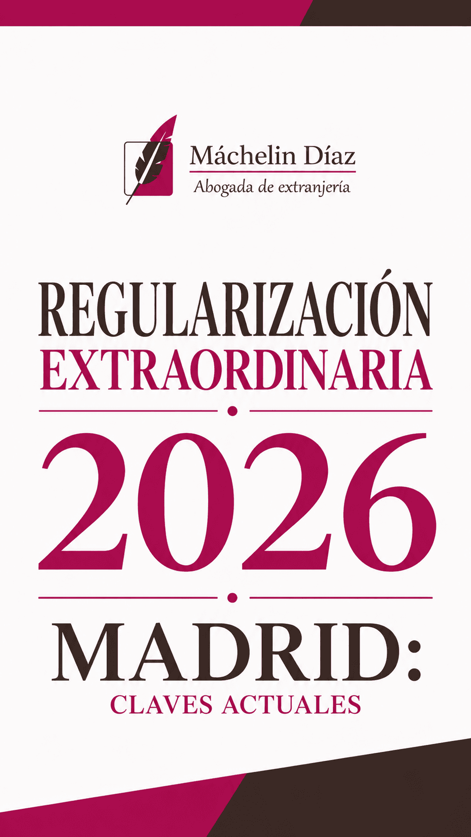 Cartel de evento sobre regularización extraordinaria 2026 en Madrid con abogada de extranjería.